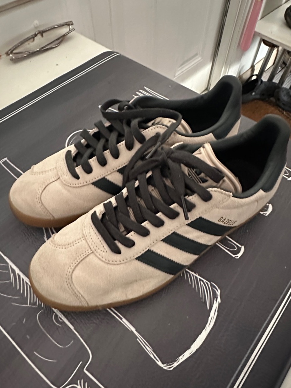 adidas Gazelle Sneakers in Beige Suede with Black Stripes